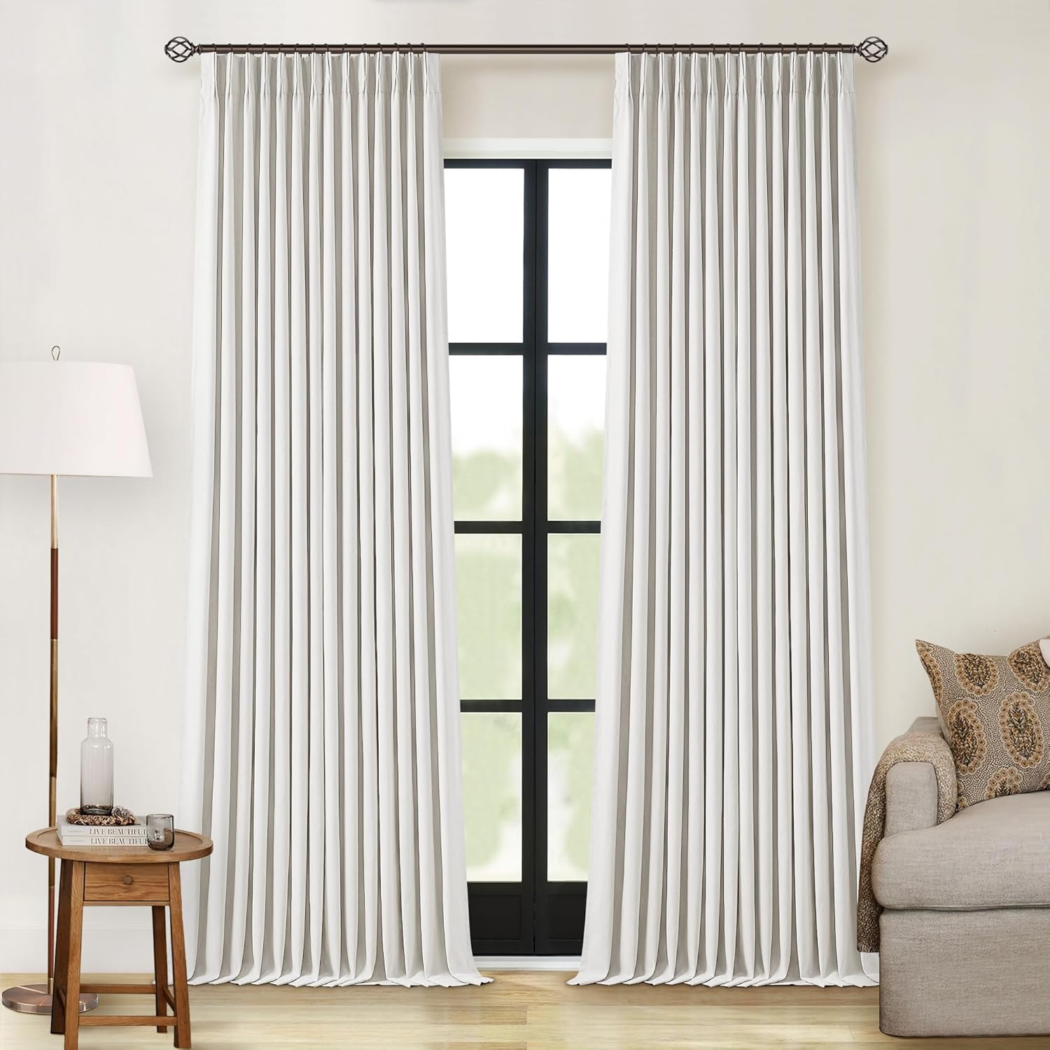 Off White Pinch Pleated 100% Blackout Curtains for Home