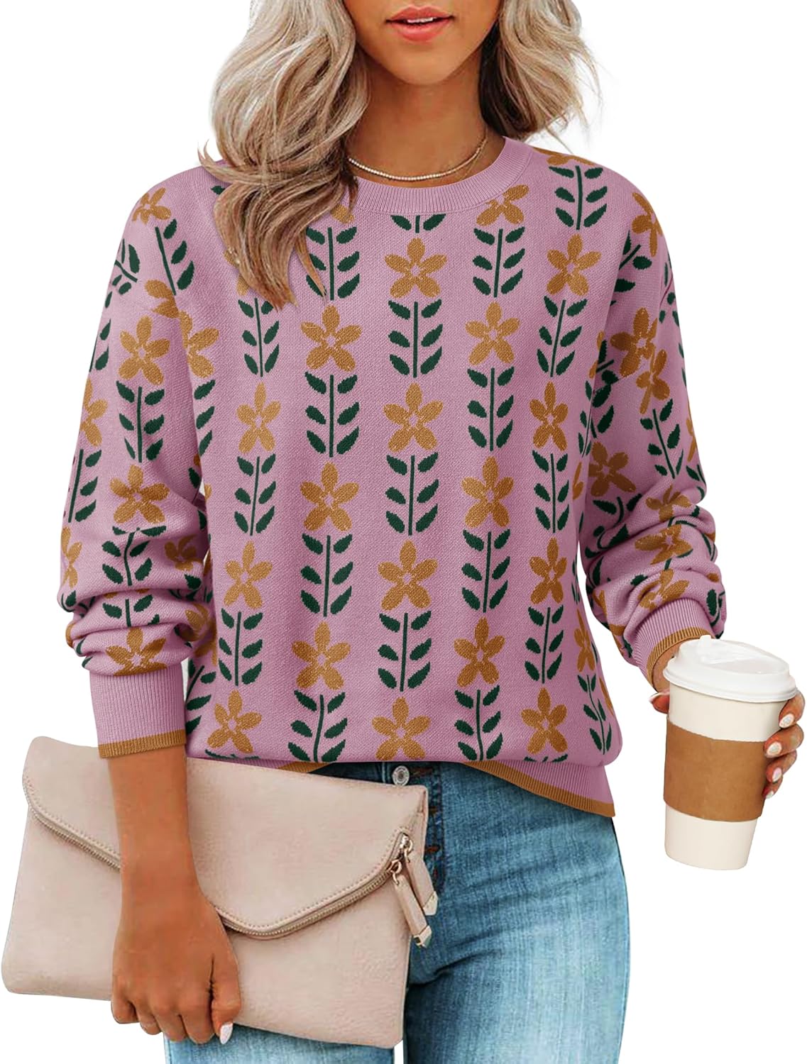 ZESICA Women's Long Sleeve Crewneck Sweater for Fall Fashion