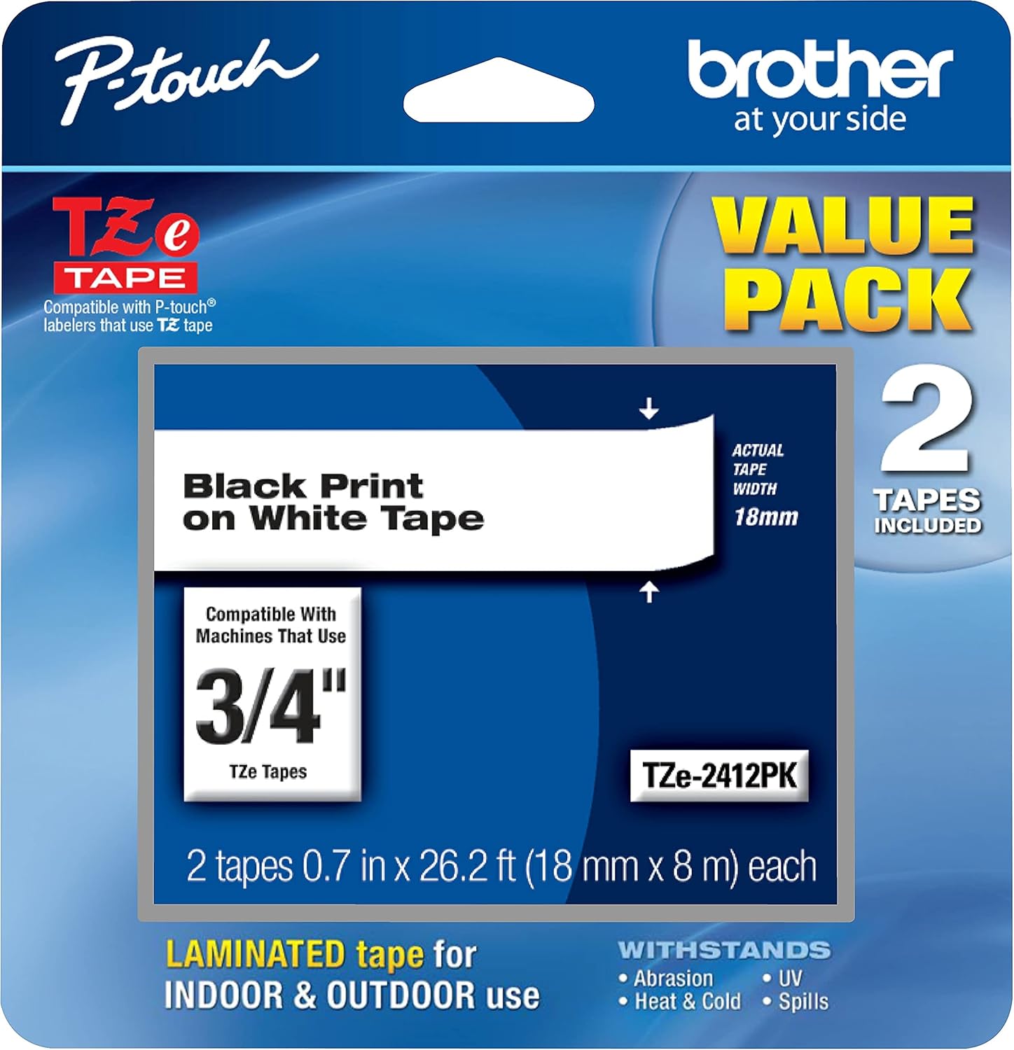 Brother Genuine P-Touch TZe2412PK Label Tape for Durable Labels