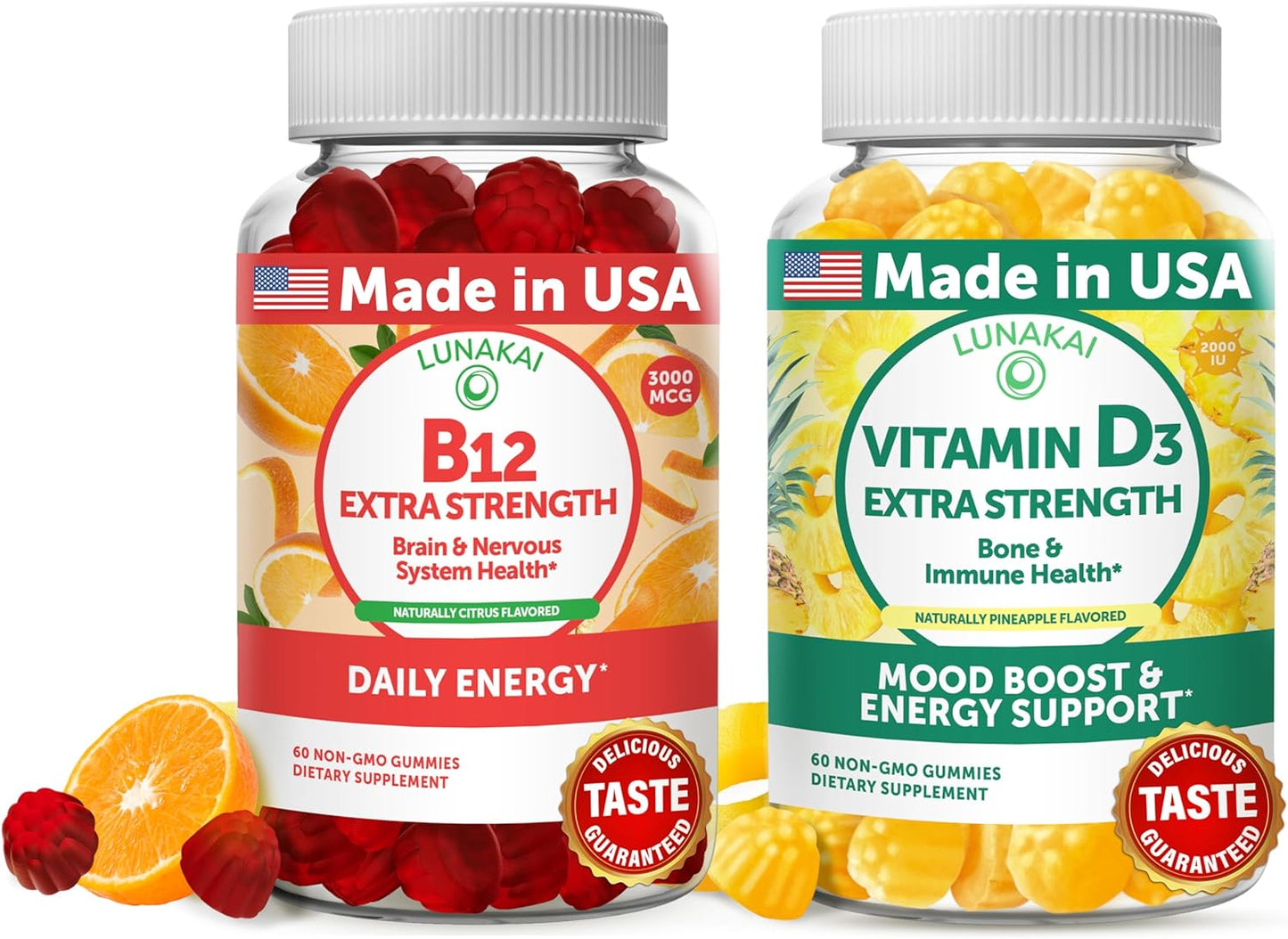 Lunakai Vitamin B12 and D3 Gummies Bundle for Energy Boost