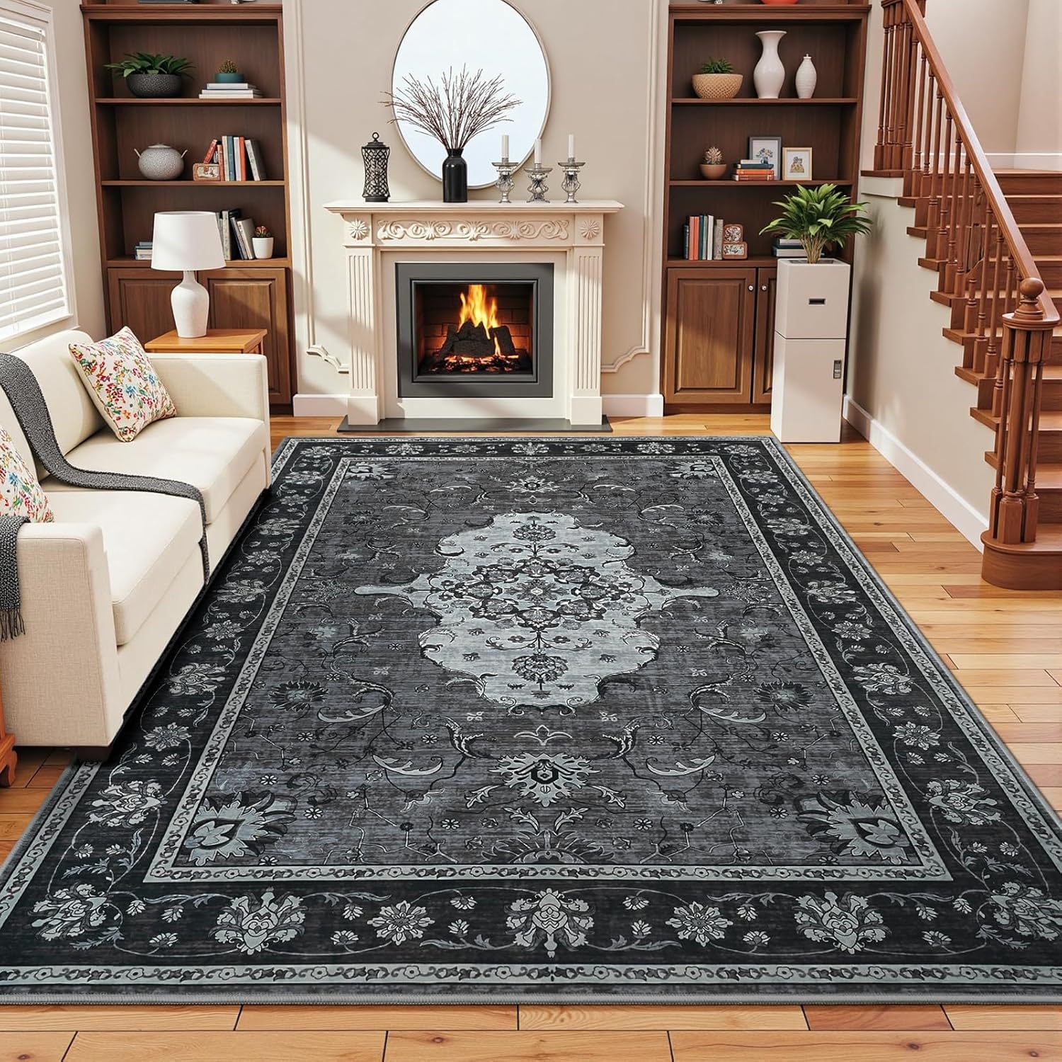 Vasofe 4x6 Area Rugs for Living Room, Vintage Floral Design