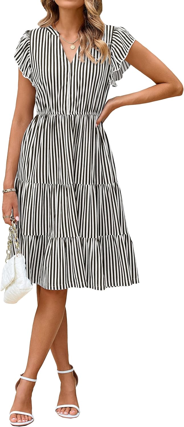 Glamaker Floral Tiered Midi Sundress with Pockets for Summer