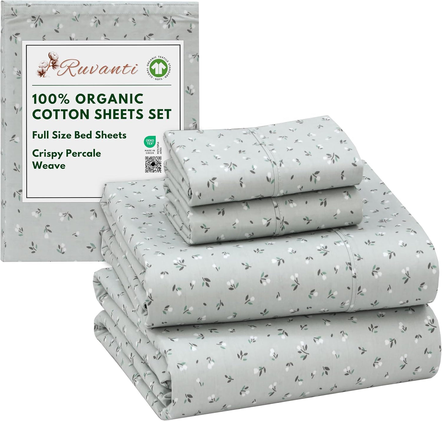 100% Organic Cotton Sheets Full Size, Crisp & Breathable Bedding