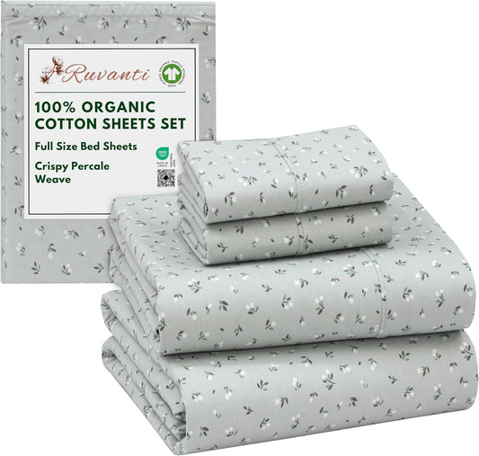 100% Organic Cotton Sheets Full Size, Crisp & Breathable Bedding