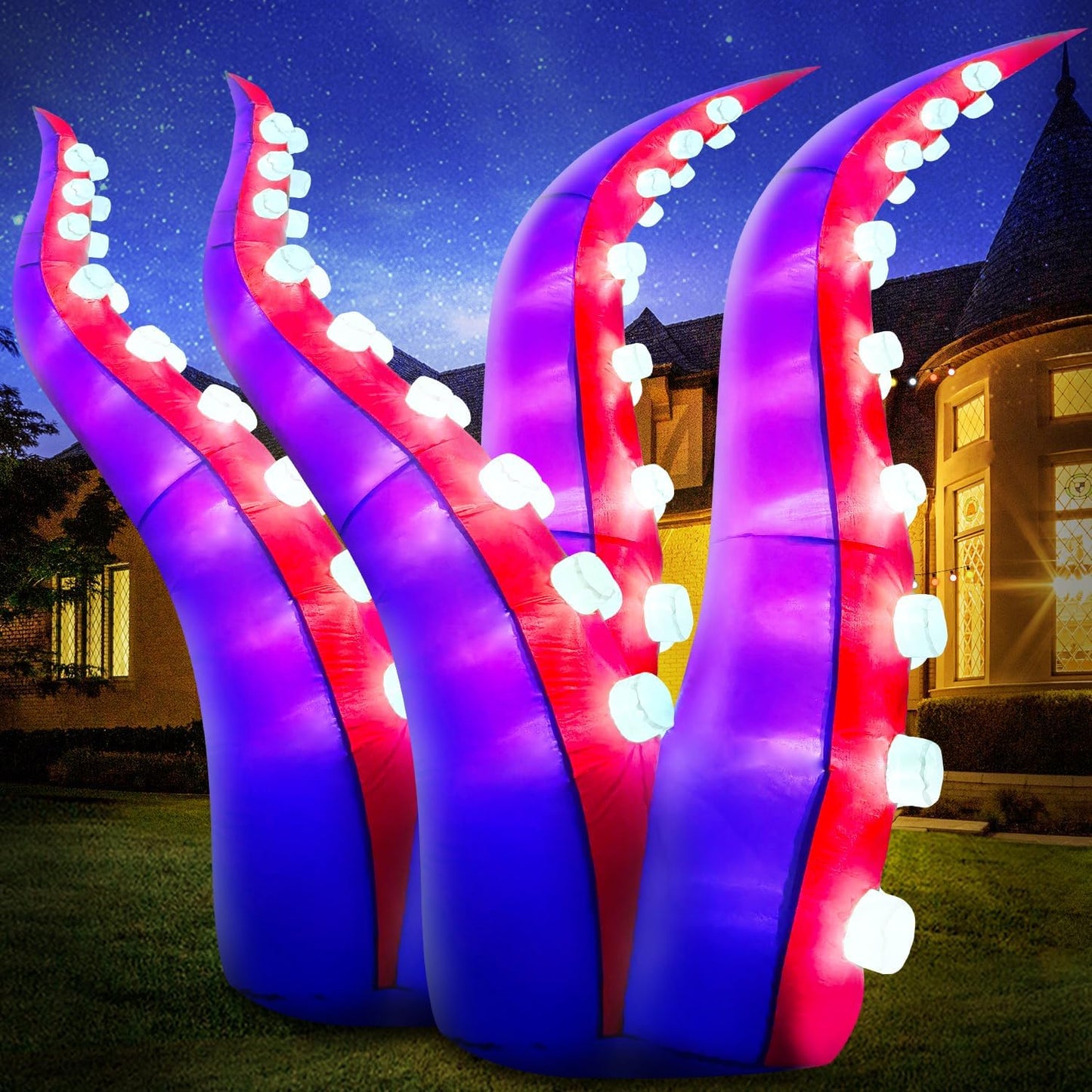 Halloween Inflatable Octopus Tentacles with LED Lights for Yard