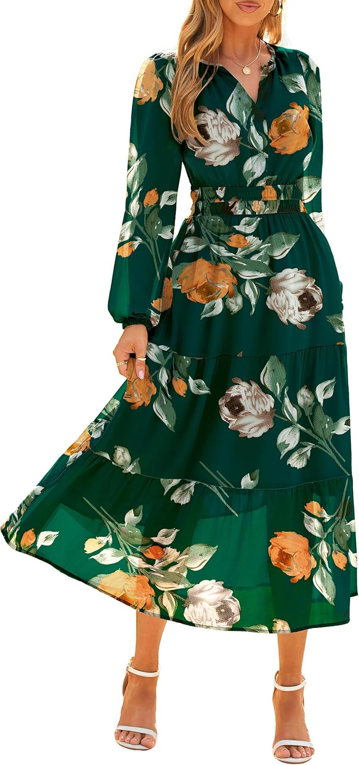 Simplee Women's Floral Boho Long Sleeve Maxi Dress for Weddings