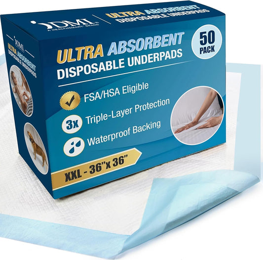 50-Pack XL Incontinence Bed Pads - Absorbent Protection