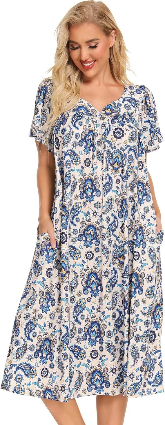 Bloggerlove House Dresses for Women with Pockets Mumu Duster