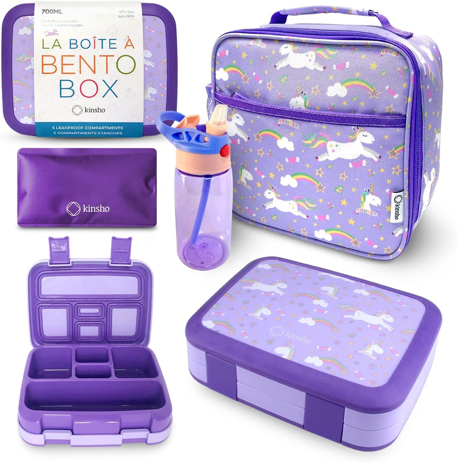 Bento Box Set with Insulated Lunch Bag and Water Bottle for Kids