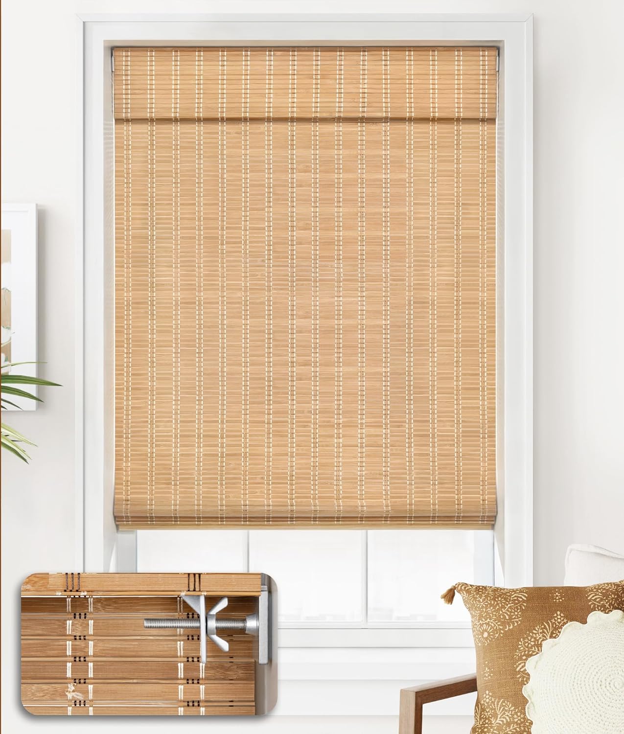 LazBlinds Cordless Bamboo Roman Shades for Light Filtering