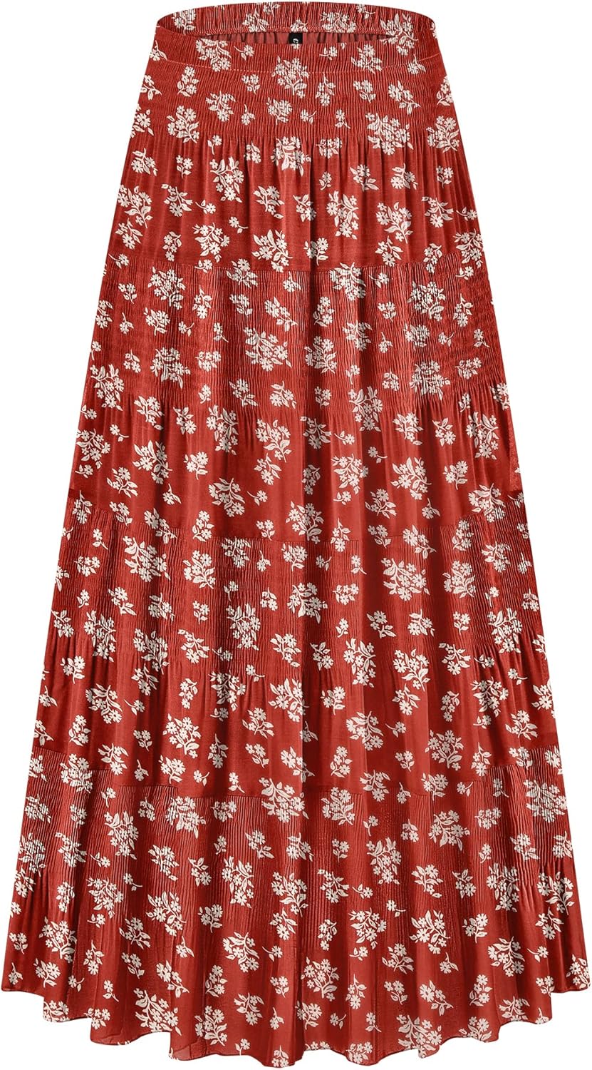 Chiffon Elastic High Waist Tiered Floral Maxi Skirt for Women
