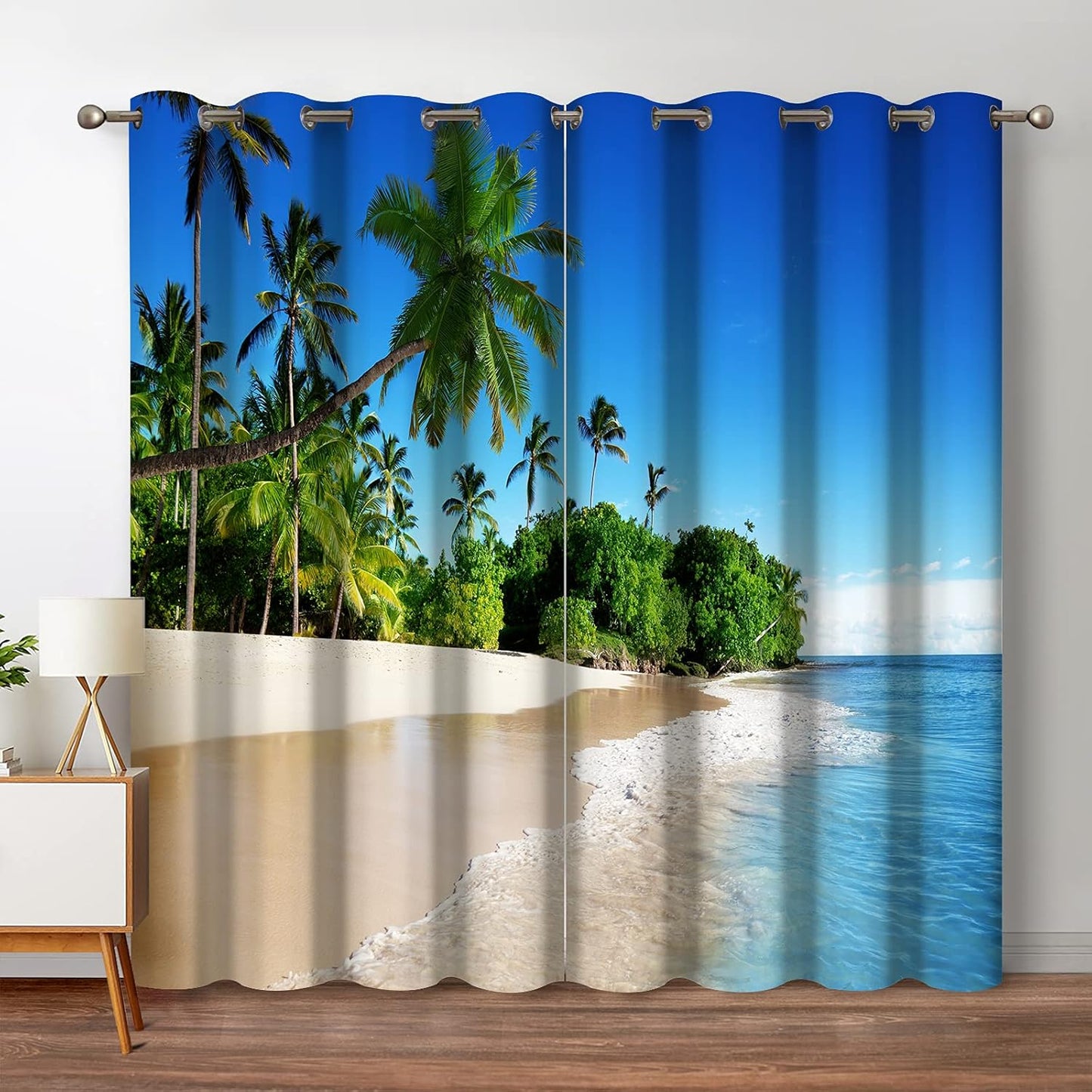 Tropical Blue Ocean Sky Blackout Curtains for Beach Decor