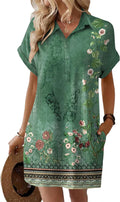 Womens Summer Shirt Dress Floral Short Sleeve with Pockets