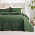 EXQ Home Quilt Set King Size Olive Green 3 Piece - Lightweight Leaf