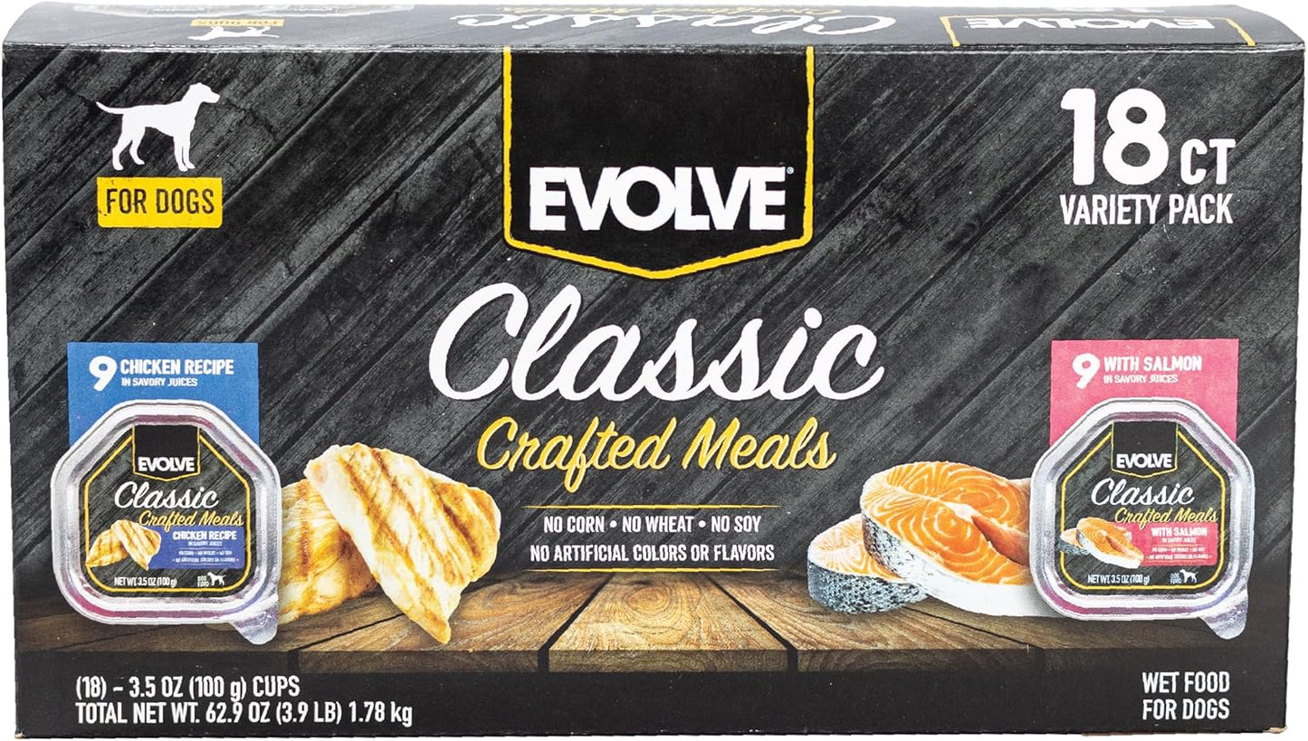 Evolve Classic Crafted Meals Variety Pack for Dogs - 18 Pack