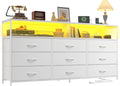 55 in W White Dresser for Bedroom with 9 Drawers - LED TV Stand
