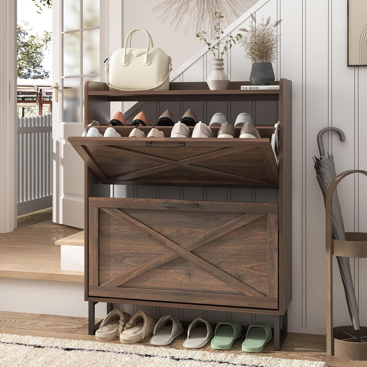 Maupvit Shoe Storage Cabinet with 2 Flip Drawers for Entryway