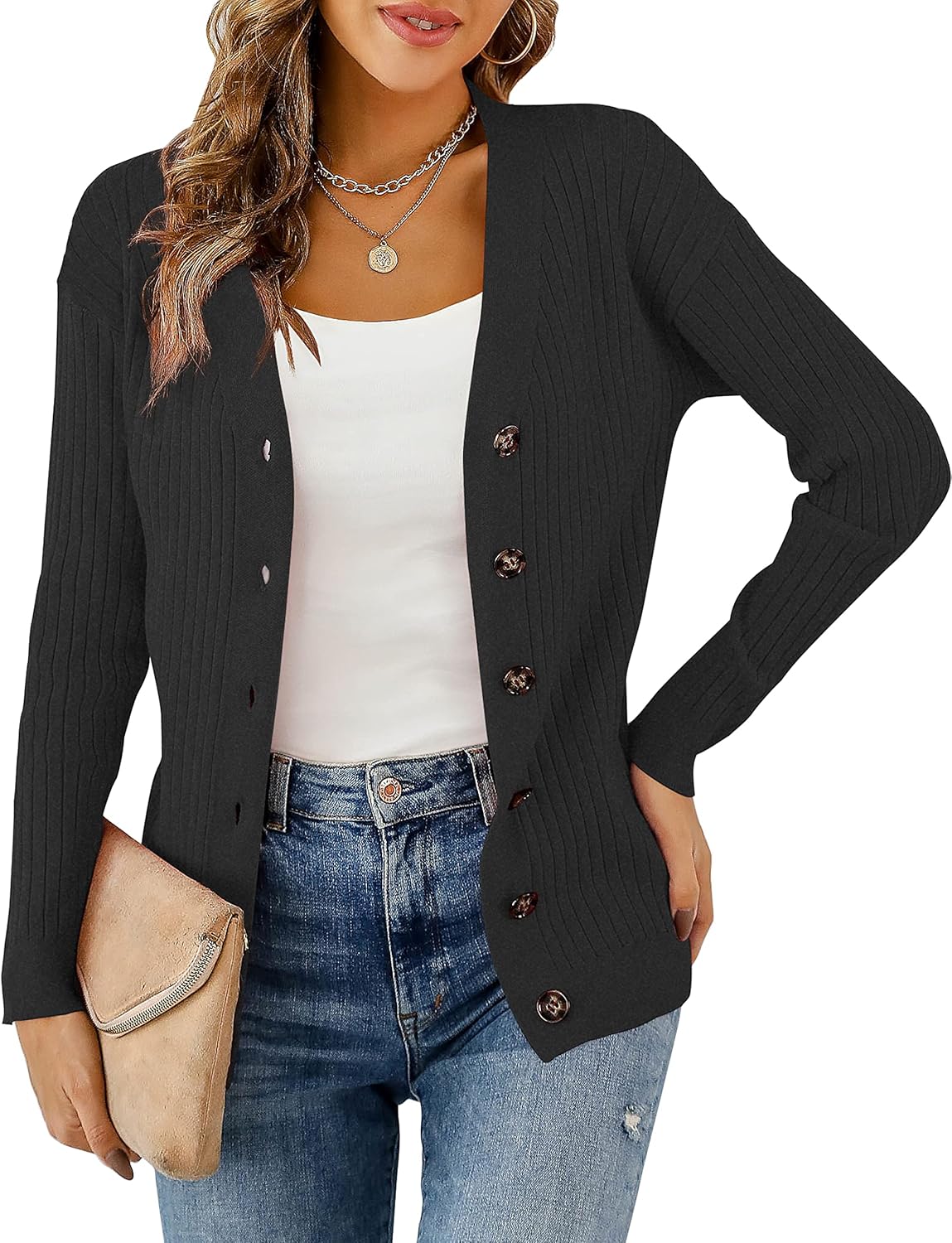 LIENRIDY Women's Knit Cardigan Long Sleeve Button Down Sweater