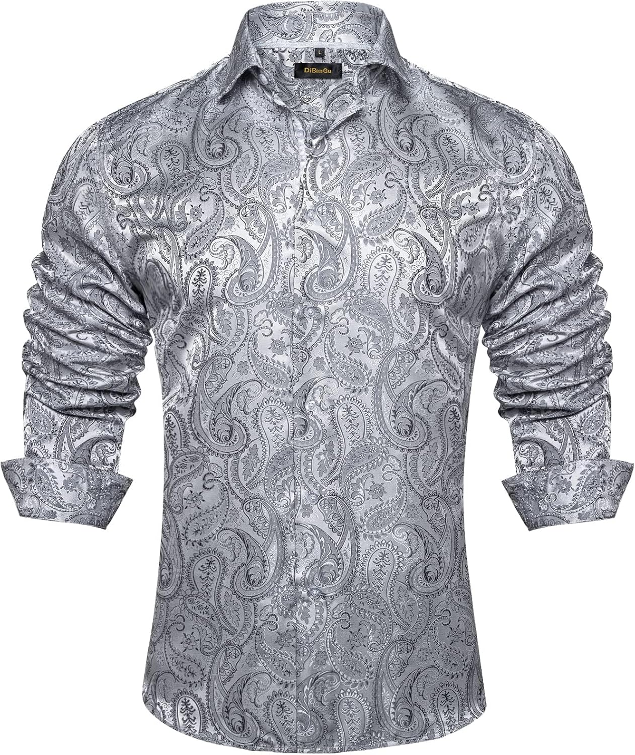 DiBanGu Mens Silk Paisley Dress Shirts for Weddings and Parties