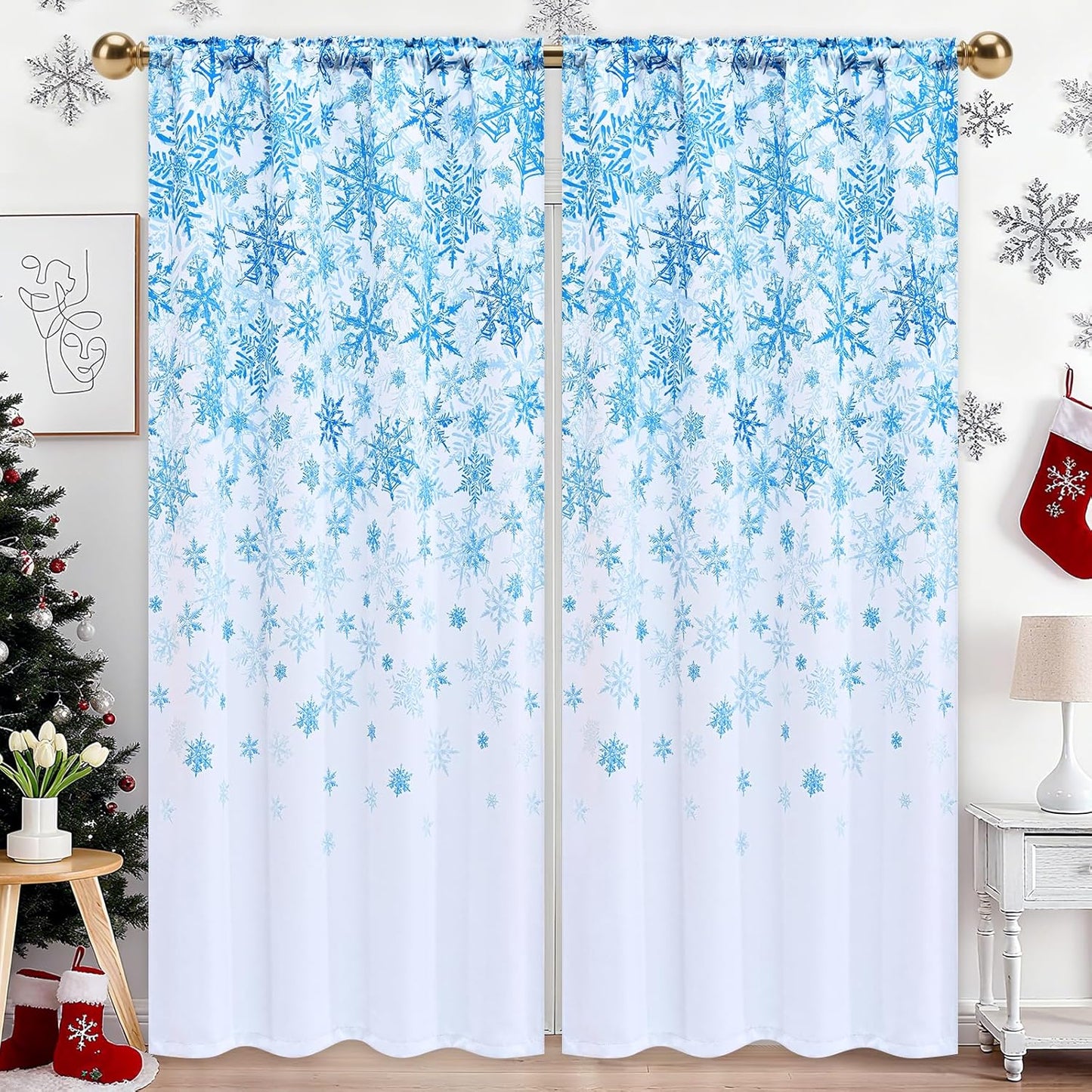 Yinhua Christmas Curtains for Living Room with Snowflake Design