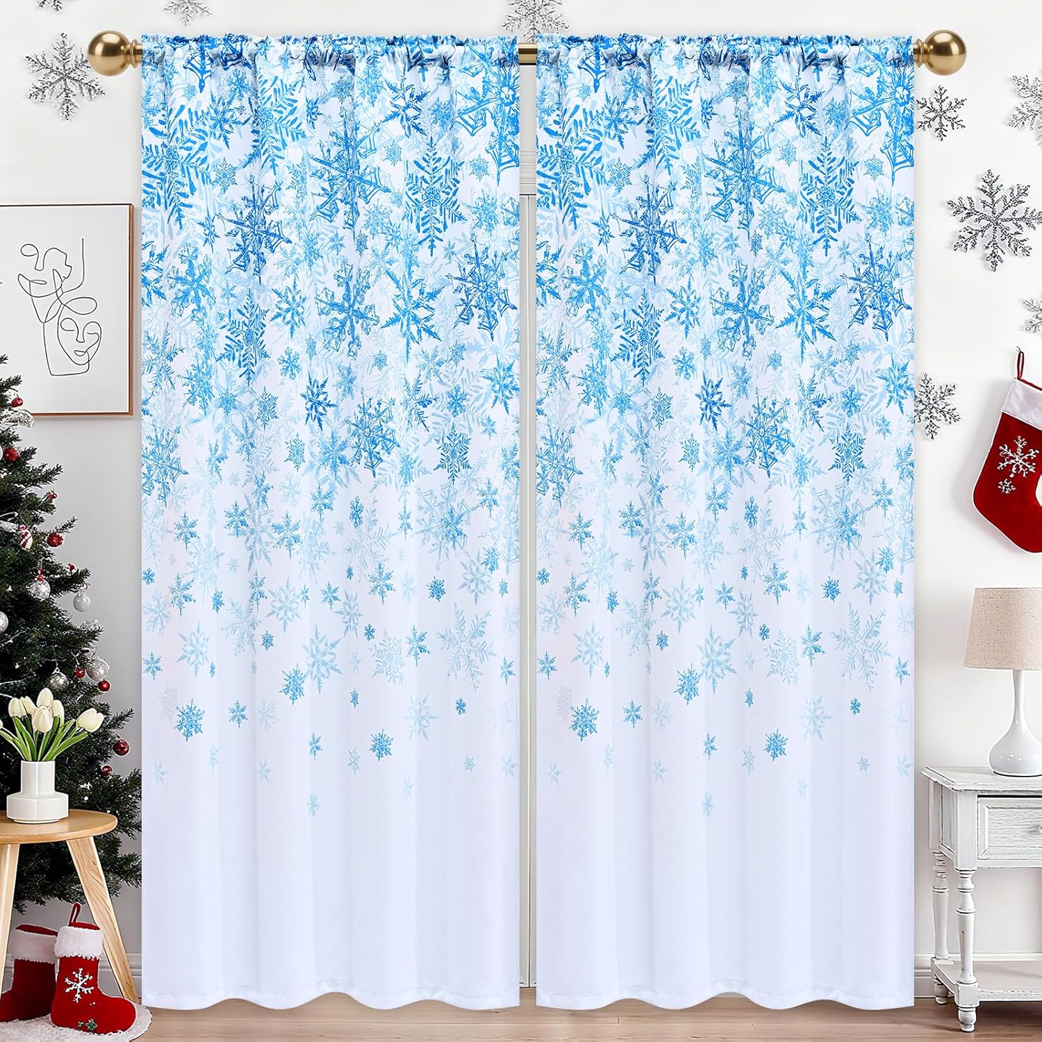 Yinhua Christmas Curtains for Living Room with Snowflake Design
