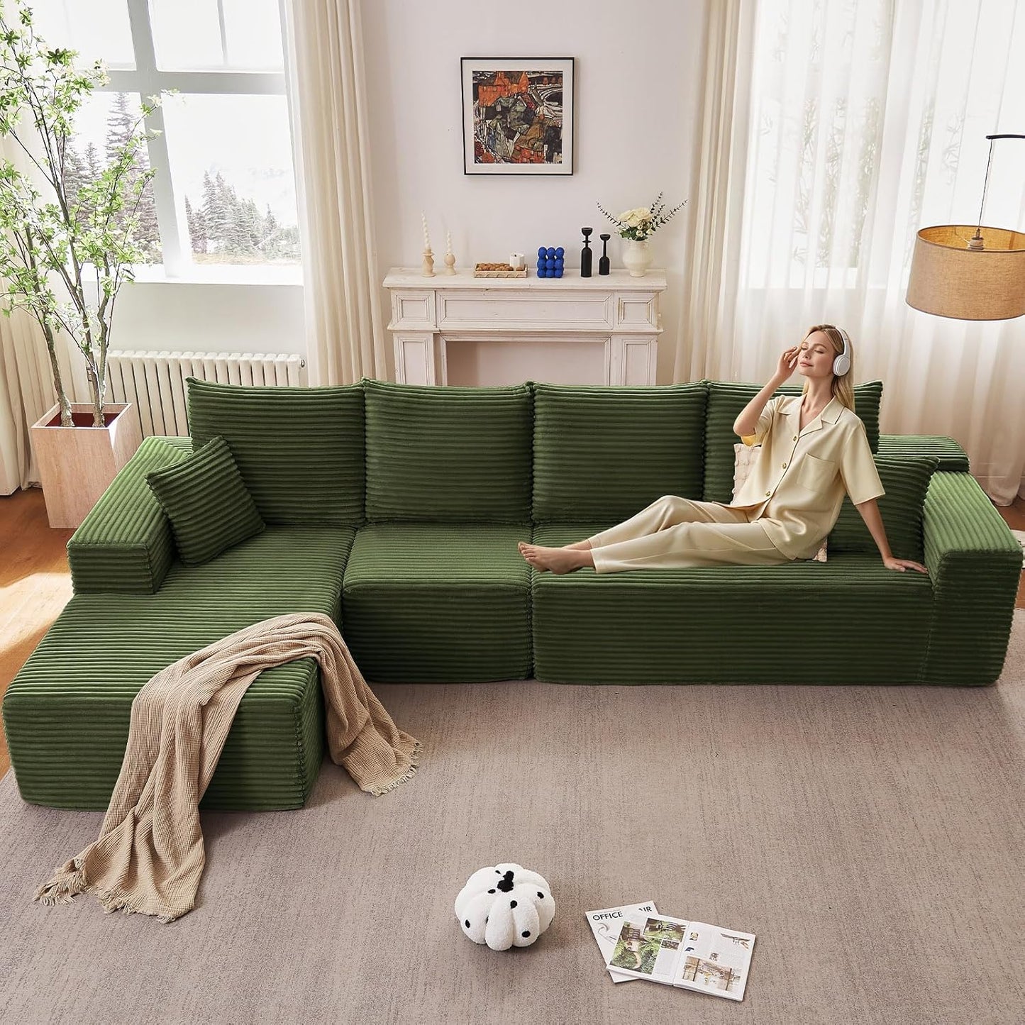 135 Inch Cloud Sectional Couch with L-Shape Chaise for Comfort