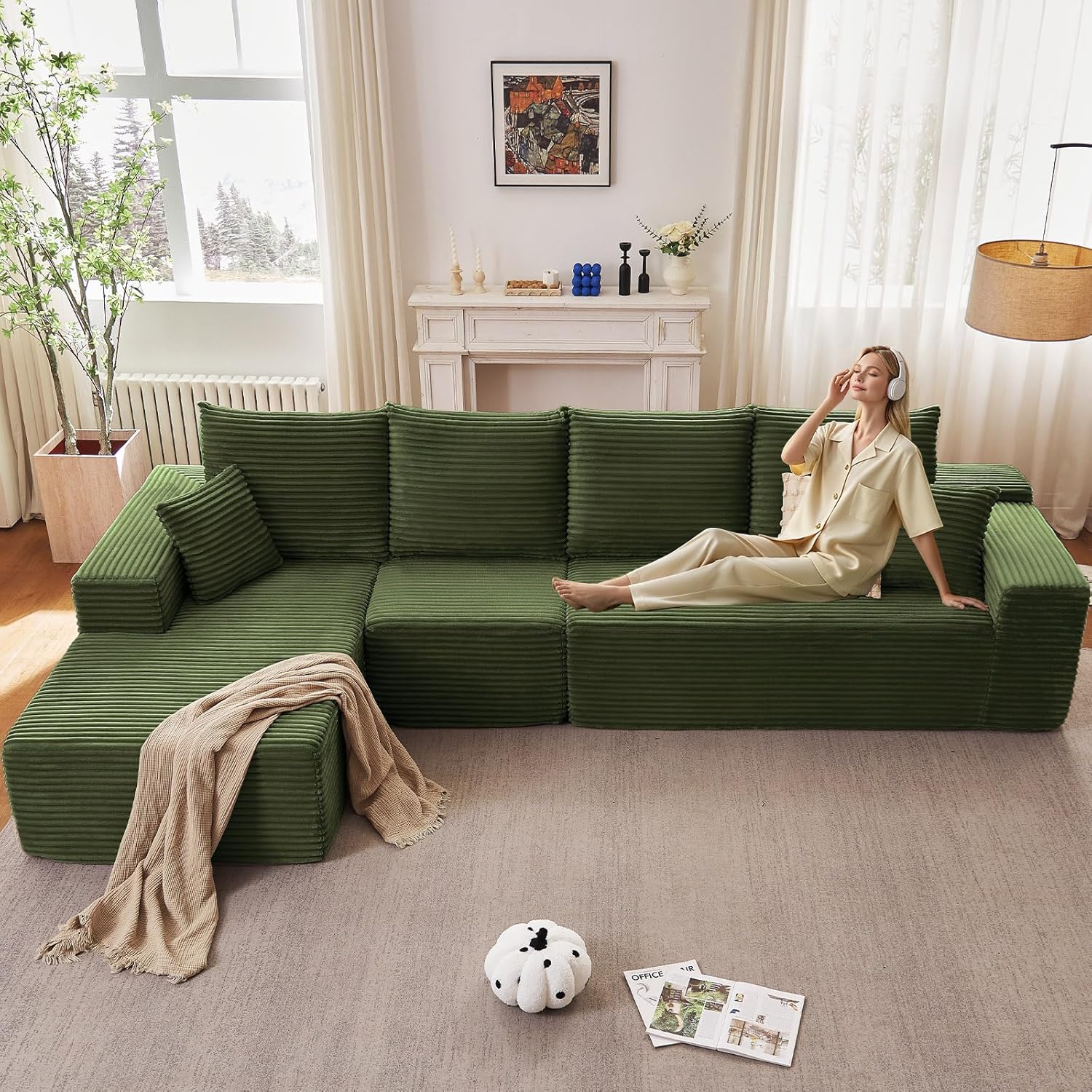 135 Inch Cloud Sectional Couch with L-Shape Chaise for Comfort