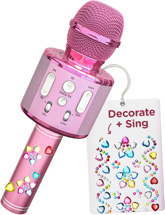 Bluetooth Karaoke Mic for Kids | Includes Stickers | Birthday & Valentines Gift