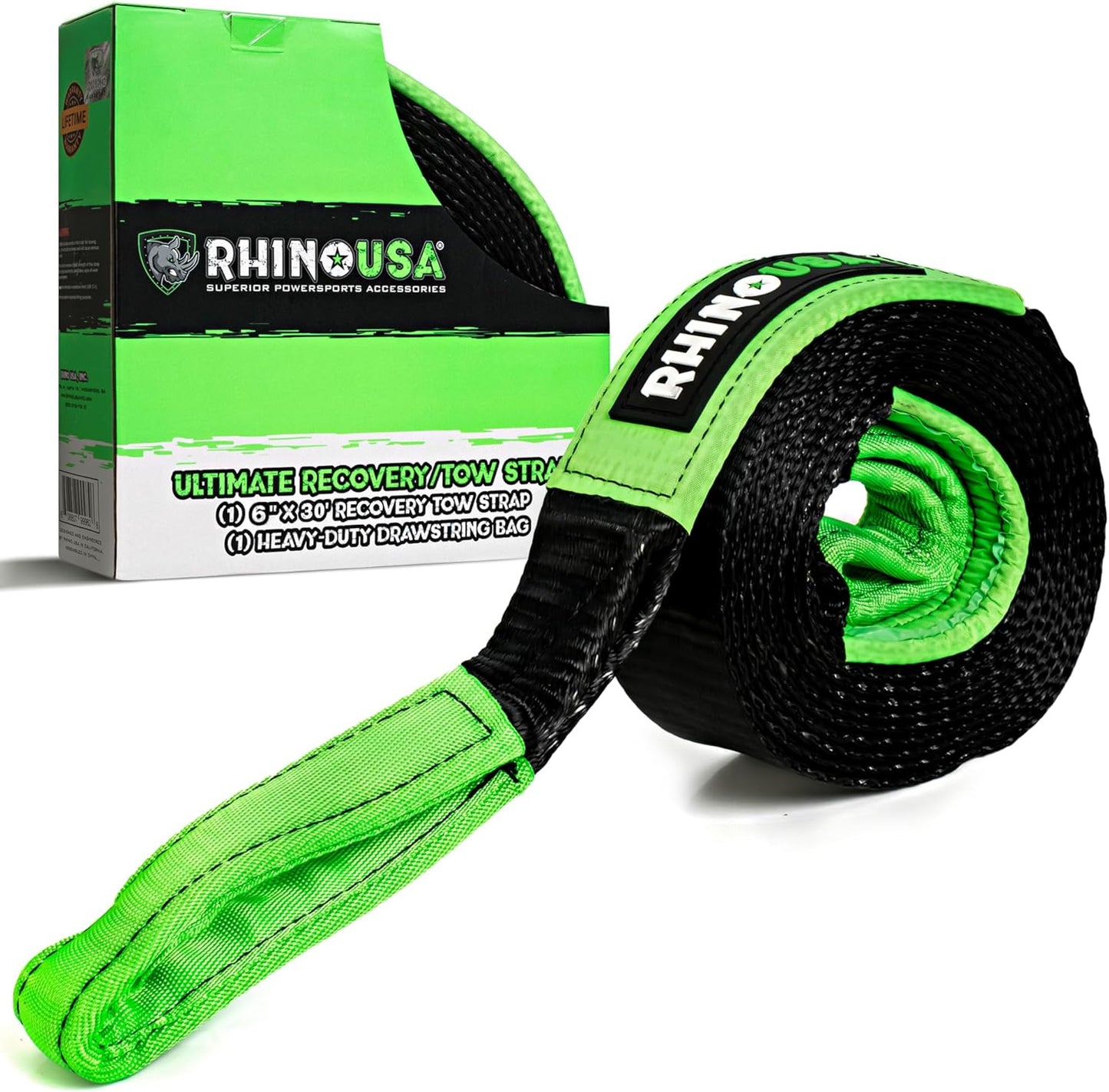 Rhino USA Recovery Tow Strap - Heavy Duty 48,000lb Strength
