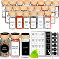 36 Glass Spice Jars with Bamboo Lids and Labels for Organization