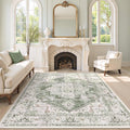 LIVEBOX Washable Area Rug 8x10 - Vintage Sage Tribal Medallion