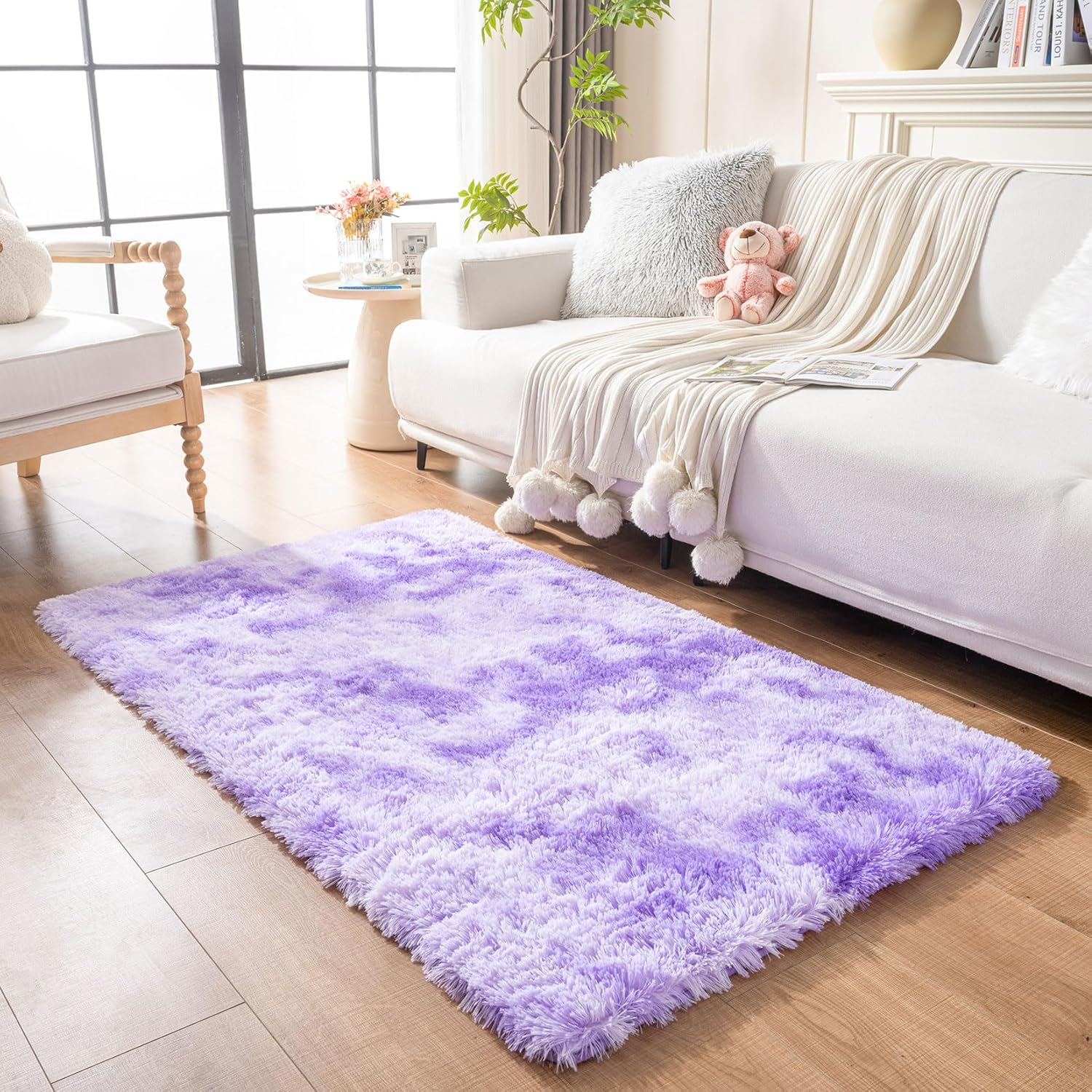 Duduta Purple Plush Area Rugs for Bedroom - Soft Fluffy Carpet