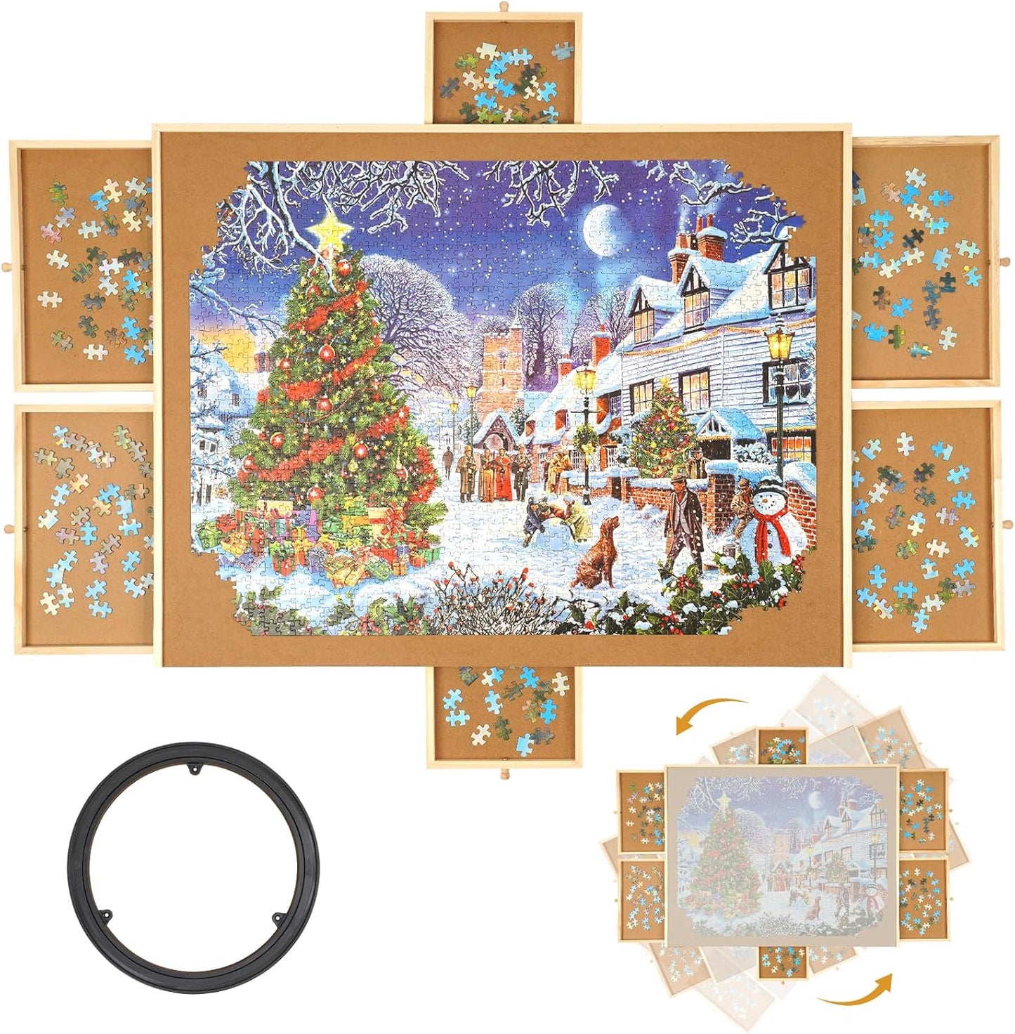 1500 Piece Rotating Puzzle Board with Drawers and Cover