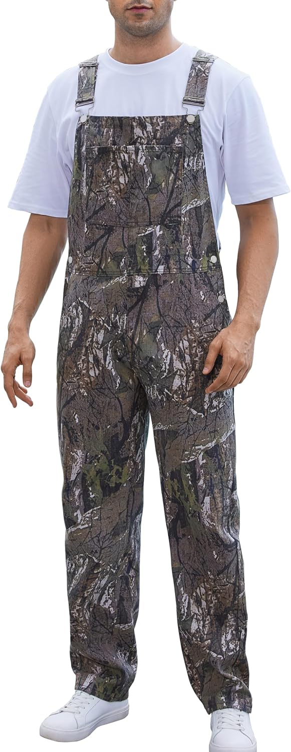 Camo Bibs Overalls for Men - Adjustable Straps Utility Coveralls