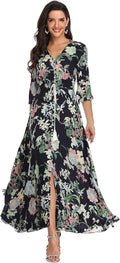 Summer Floral Maxi Dress for Women - Button Up Boho Split Dress