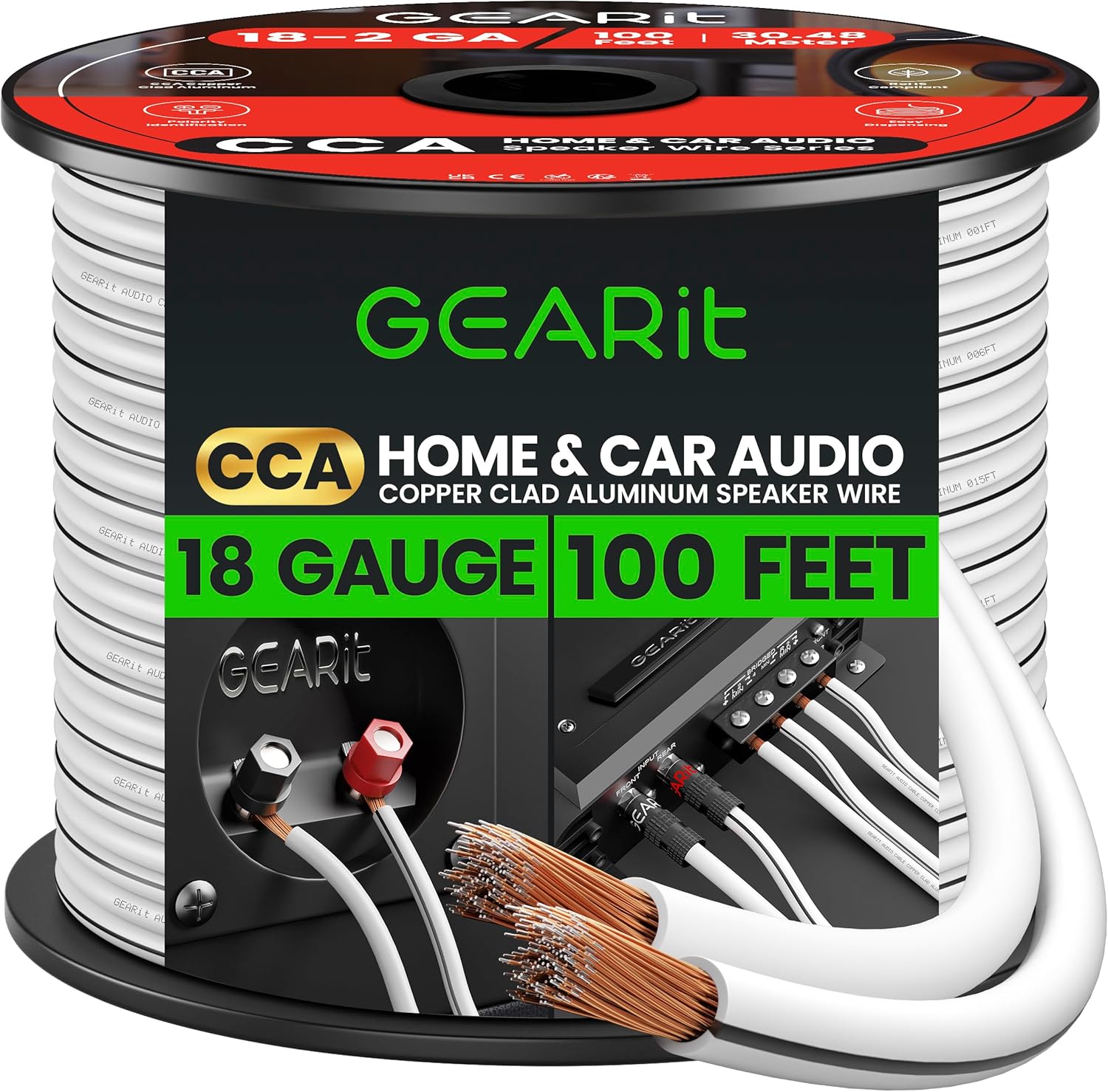 GearIT Pro 18AWG Speaker Wire - Superior Performance for Home & Car Speakers