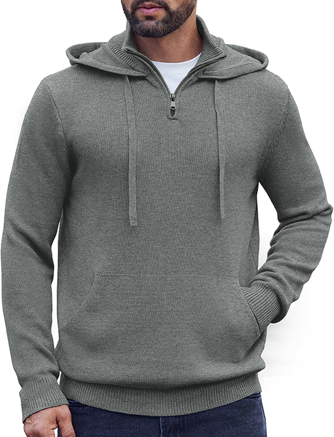 COOFANDY Mens Knitted Hoodie Sweater for Stylish Comfort