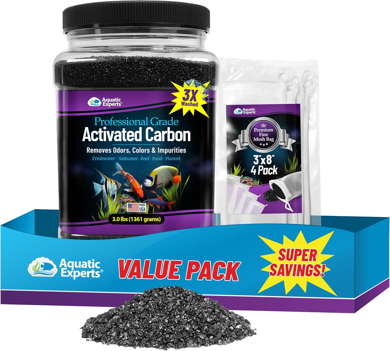 Premium Activated Carbon for Fish Tank Filter - 3 lbs Bundle