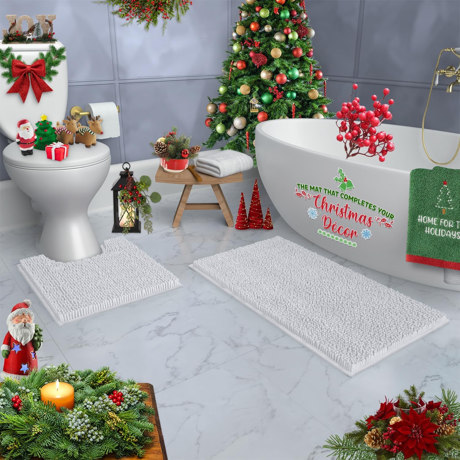 Luxury Chenille Bath Mat Set - Soft Plush Anti-Slip Rugs