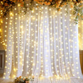 White Sheer Tulle Backdrop Curtains with Lights - Perfect for Party Wedding Decor!