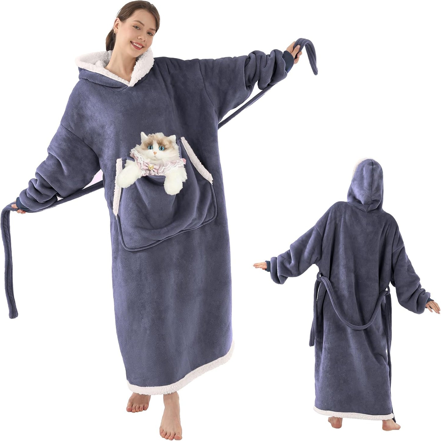Cozy Cat Pouch Hoodie Blanket - Ultra Soft Sherpa Fleece - FITGOT
