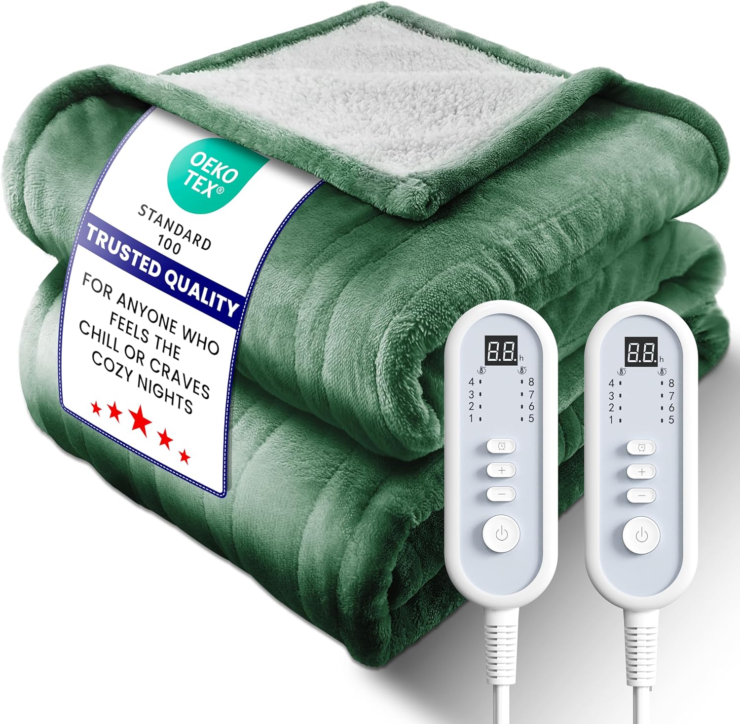 Electric Heated Blanket Queen with Premium Flannel & Sherpa