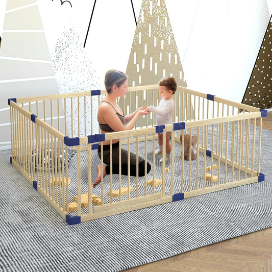 Extra Large Wooden Baby Playpen for Twins, 100% Natural Wood