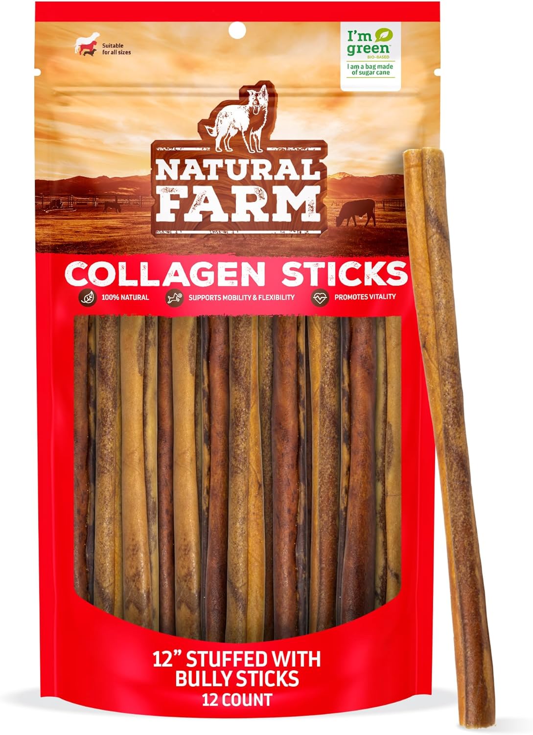 Natural Farm Bully Sticks Stuffed Collagen Sticks for Dogs