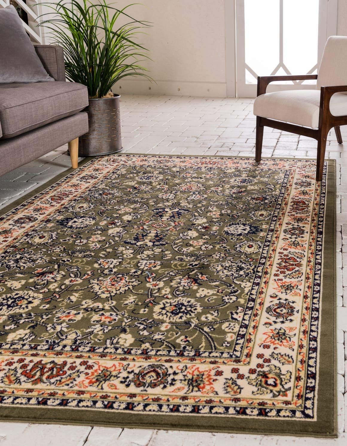 Unique Loom Sialk Hill Collection Area Rug - Stylish Green Design