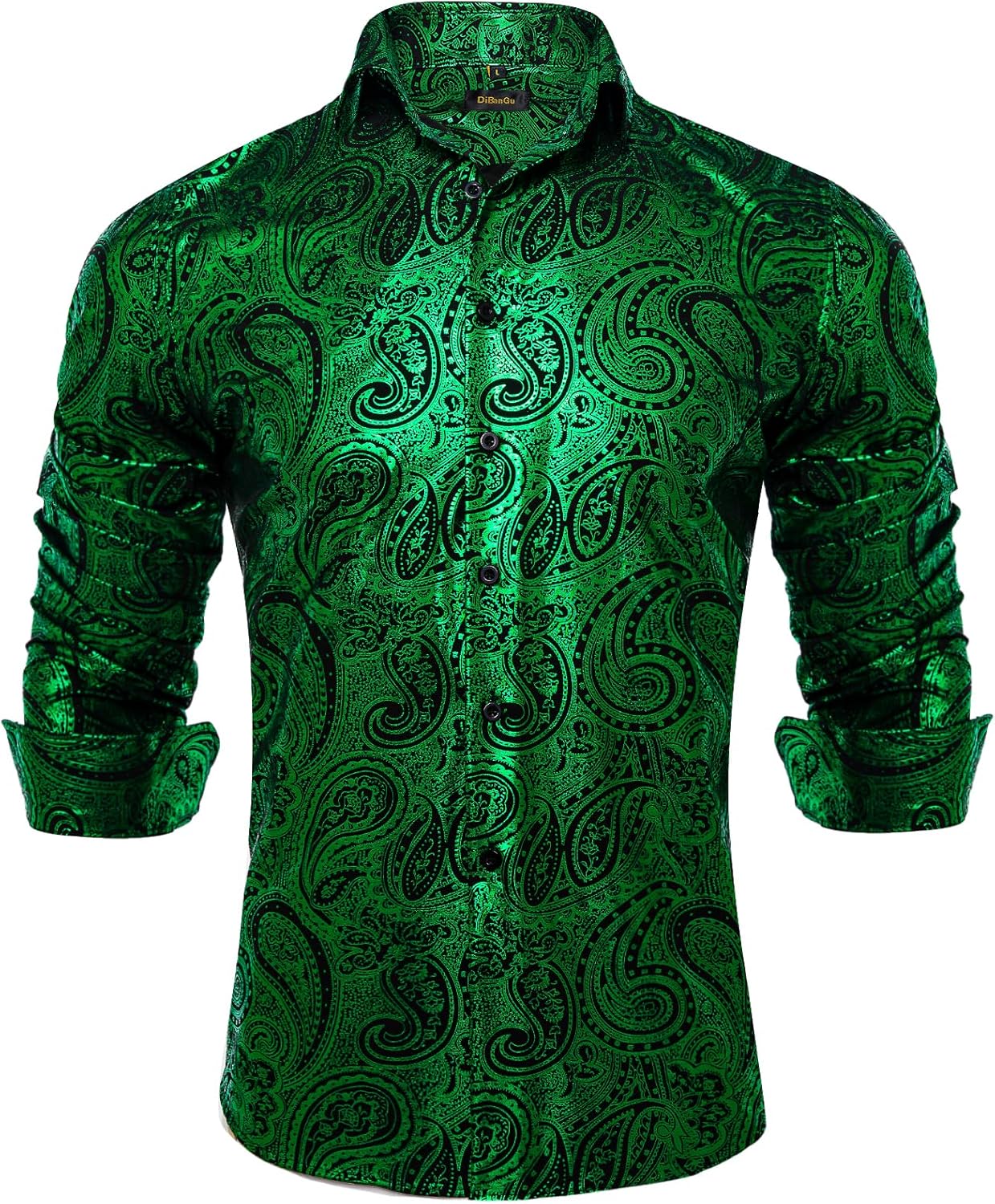DiBanGu Silk Paisley Dress Shirts for Men Long Sleeve Casual Fit