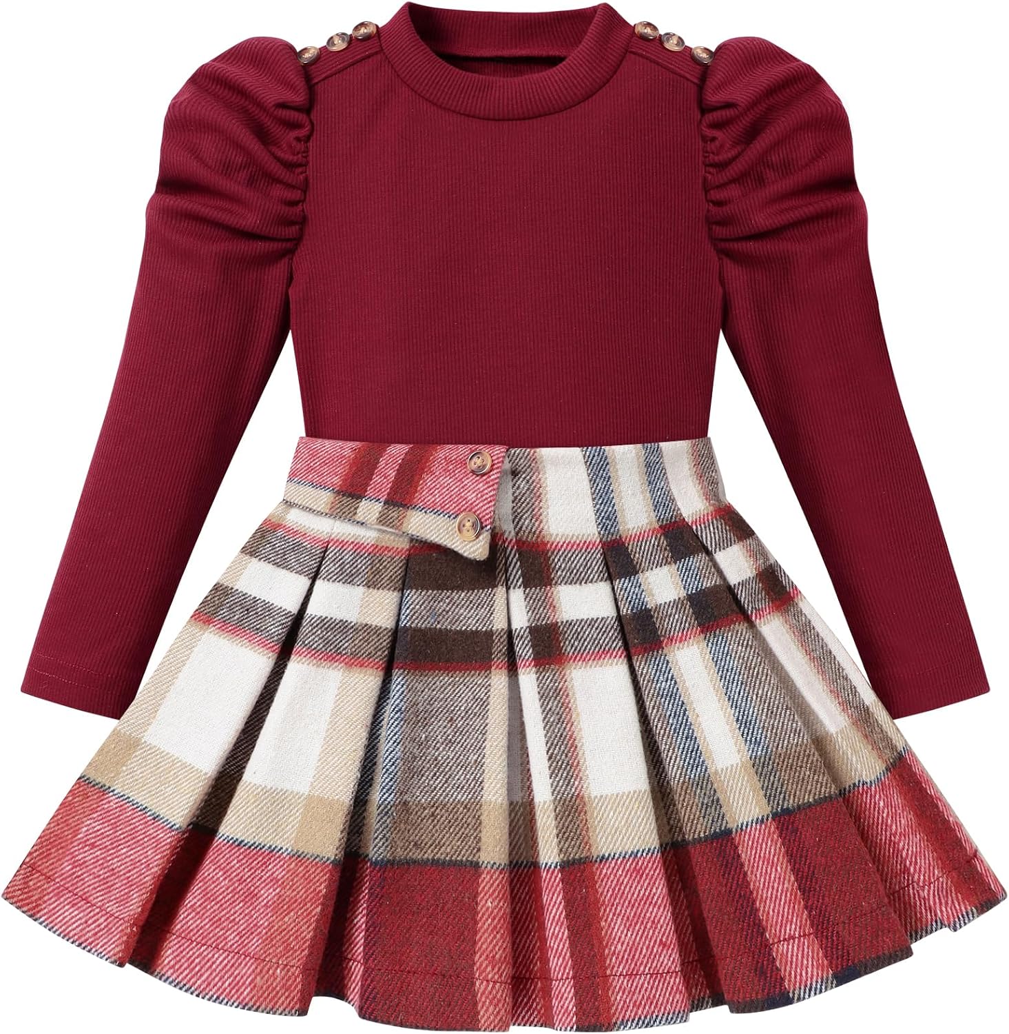 Fuermos Toddler Girl Clothes Puff Sleeve Top and Skirt Set