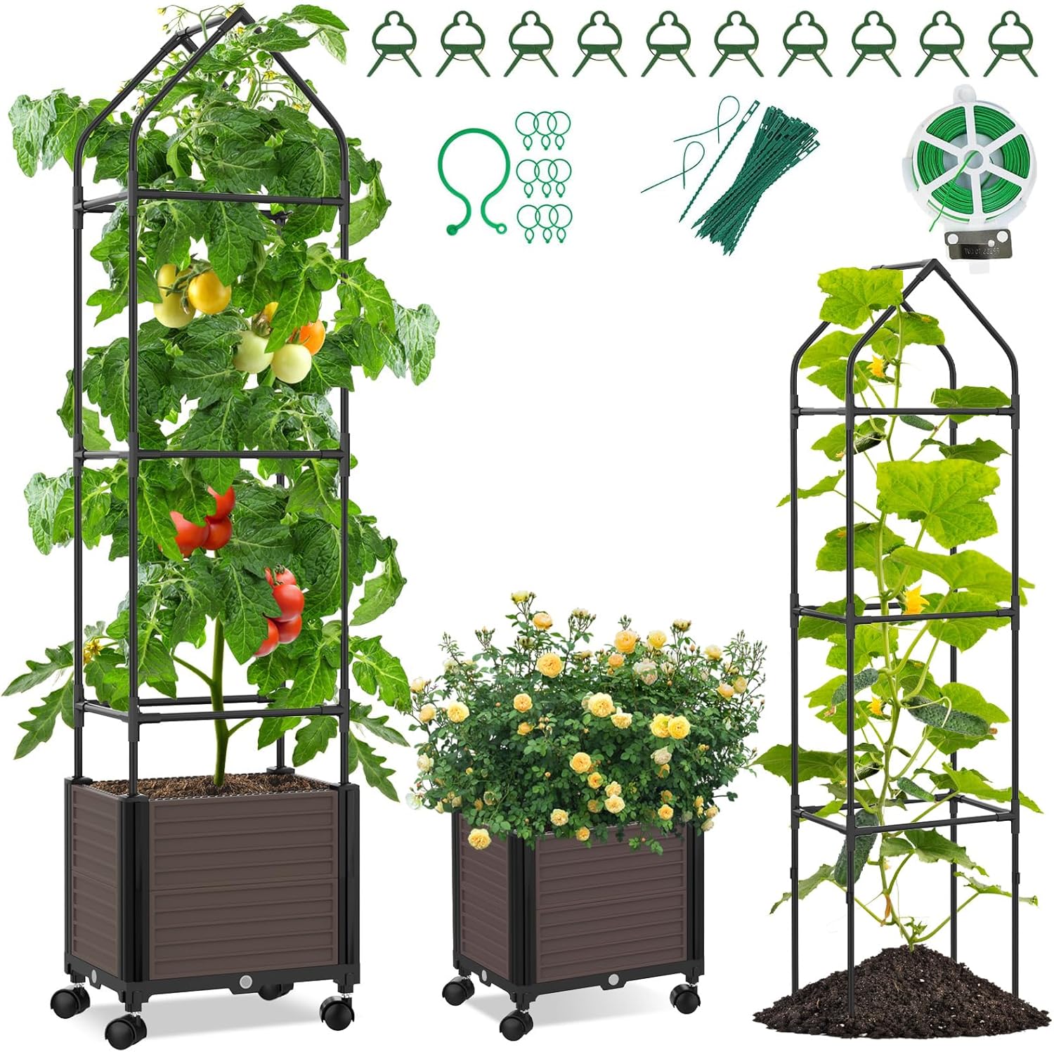 Sturdy Tomato Planter with Trellis for Climbing Plants Outdoor