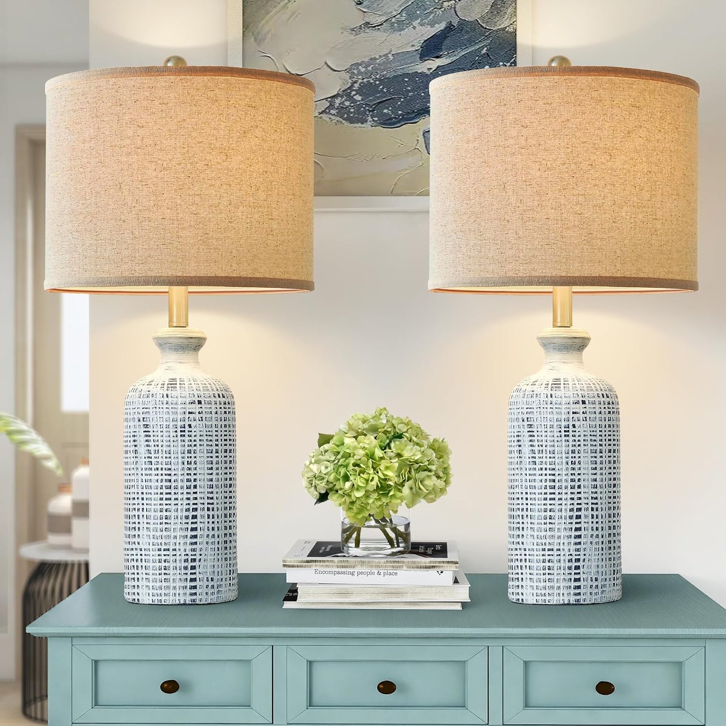 Modern Farmhouse Table Lamps Set of 2 for Living Room Decor