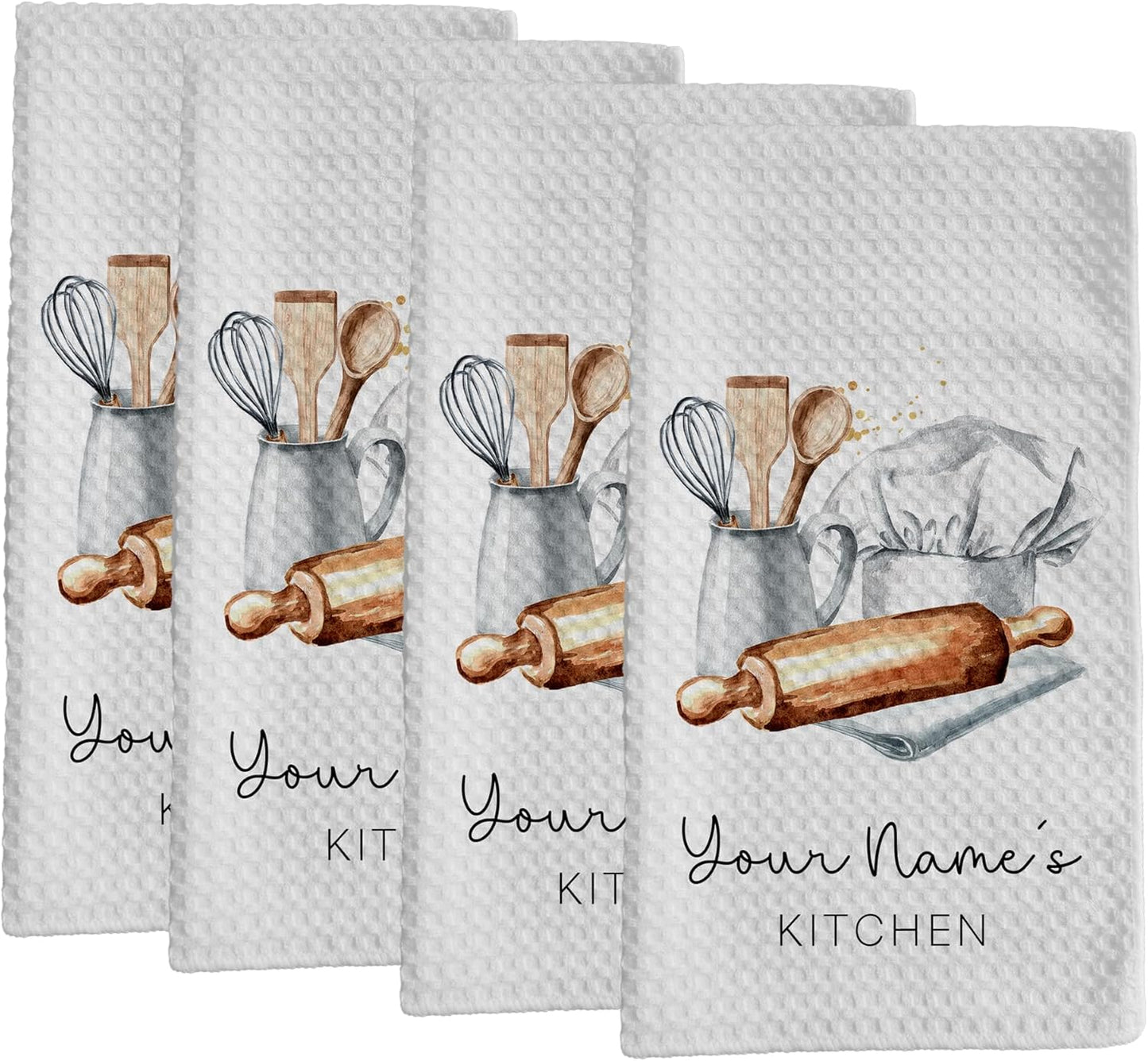 Personalized Kitchen Towel Set with Custom Watercolor Design